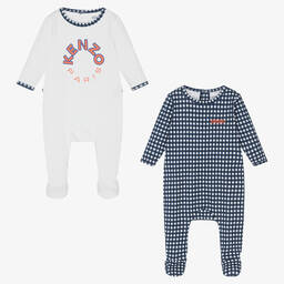 KENZO KIDS-Blue & White Cotton Babygrows (2 Pack)  | Childrensalon Outlet