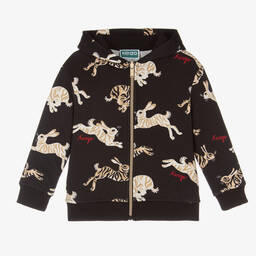 KENZO KIDS-Boys Black Cotton Rabbit & Logo Zip-Up Top | Childrensalon Outlet