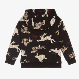 KENZO KIDS-Boys Black Cotton Rabbit & Logo Zip-Up Top | Childrensalon Outlet