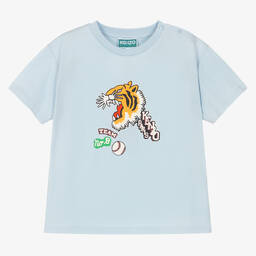 KENZO KIDS-Голубая хлопковая футболка с тигром | Childrensalon Outlet