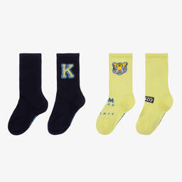 KENZO KIDS-Boys Blue & Green Cotton Socks (2 Pack) | Childrensalon Outlet