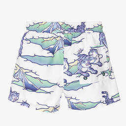 KENZO KIDS-Boys Blue & White Tiger Logo Swim Shorts | Childrensalon Outlet