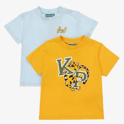 كينزو كيدز-تيشيرت أطفال ولادي قطن عضوي لون أصفر وأزرق(عدد 2 ) | Childrensalon Outlet