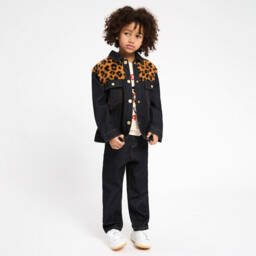 KENZO KIDS-Boys Denim Jacket with Leopard Fleece | Childrensalon Outlet
