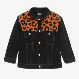 KENZO KIDS-Boys Denim Jacket with Leopard Fleece | Childrensalon Outlet