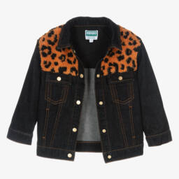 KENZO KIDS-Boys Denim Jacket with Leopard Fleece | Childrensalon Outlet