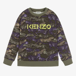 KENZO KIDS-Boys Green Cheetah Sweatshirt | Childrensalon Outlet