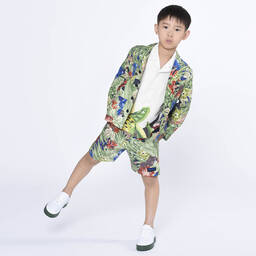 كينزو كيدز-جاكيت بلايزر كتان لون أخضر للأولاد | Childrensalon Outlet