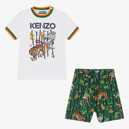 KENZO KIDS-Boys Green & White Cotton Shorts Set | Childrensalon Outlet
