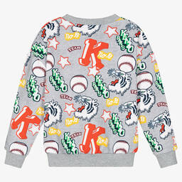 KENZO KIDS-سويتشيرت قطن لون رمادي بطبعة نمر للأولاد | Childrensalon Outlet