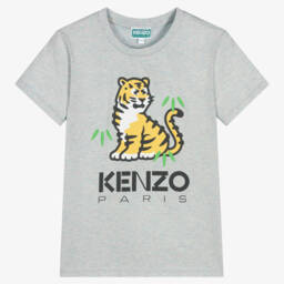 KENZO KIDS-Boys Grey Tiger Print T-Shirt | Childrensalon Outlet
