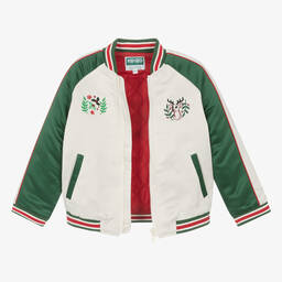 KENZO KIDS-Кремово-зеленая атласная куртка-бомбер для мальчиков | Childrensalon Outlet