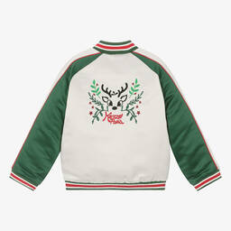KENZO KIDS-Кремово-зеленая атласная куртка-бомбер для мальчиков | Childrensalon Outlet