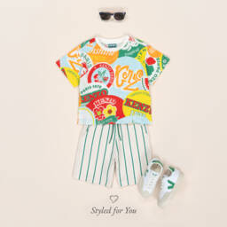 KENZO KIDS-Boys Ivory & Green Logo Bermudas | Childrensalon Outlet