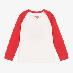 KENZO KIDS-Кремово-красный топ из хлопка с драконом для мальчиков | Childrensalon Outlet