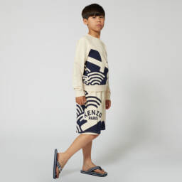 KENZO KIDS-Boys Ivory Wave Pattern Shorts | Childrensalon Outlet