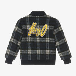 KENZO KIDS-Boys Navy Plaid Wool Jacket | Childrensalon Outlet
