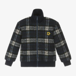 KENZO KIDS-Boys Navy Plaid Wool Jacket | Childrensalon Outlet