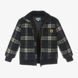 KENZO KIDS-Boys Navy Plaid Wool Jacket | Childrensalon Outlet