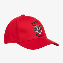 KENZO KIDS-قبعة ناعمة من التويل الأحمر بنقشة النمر للأولاد | Childrensalon Outlet