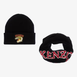 KENZO KIDS-Boys Slate Grey Beanie and Snood | Childrensalon Outlet