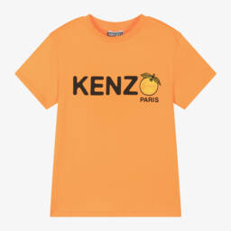 KENZO KIDS-تي شيرت قطن برتقالي زاهي للأولاد | Childrensalon Outlet