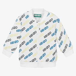 KENZO KIDS-Boys White Cotton Logo Zip-Up Top | Childrensalon Outlet