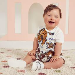 KENZO KIDS-Белые шорты с тиграми для мальчиков | Childrensalon Outlet