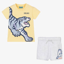 KENZO KIDS-Boys Yellow & Grey Tiger Logo Shorts Set | Childrensalon Outlet