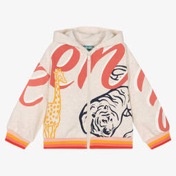 KENZO KIDS-توب هودي بسحاب قطن لون بيج للبنات | Childrensalon Outlet