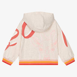 KENZO KIDS-توب هودي بسحاب قطن لون بيج للبنات | Childrensalon Outlet