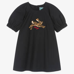 KENZO KIDS-Girls Black Cotton Poplin Dress | Childrensalon Outlet