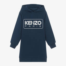 KENZO KIDS-Girls Blue Cotton Hoodie Dress | Childrensalon Outlet