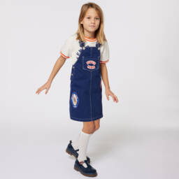 KENZO KIDS-Girls Blue Cotton Pinafore Dress | Childrensalon Outlet