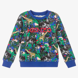 KENZO KIDS-Синий свитшот с принтом Jungle для девочек | Childrensalon Outlet