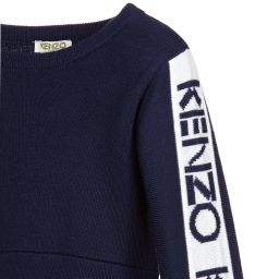 KENZO KIDS-Girls Blue Knitted Wool Dress | Childrensalon Outlet