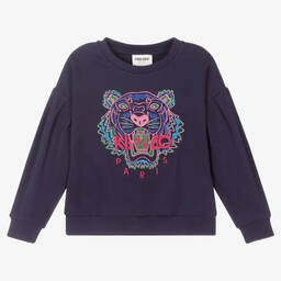 KENZO KIDS-Синий свитшот с тигром для девочек | Childrensalon Outlet