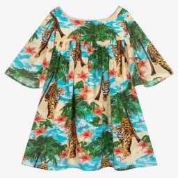 KENZO KIDS-Голубое платье с тропическим принтом для девочек | Childrensalon Outlet