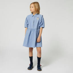 KENZO KIDS-Girls Chambray Wave-Print Dress | Childrensalon Outlet
