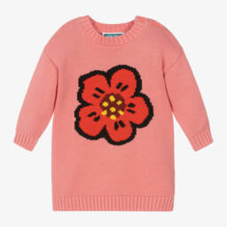 KENZO KIDS-Girls Coral Knit Floral Dress | Childrensalon Outlet