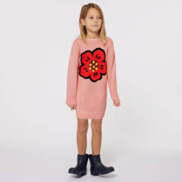 KENZO KIDS-Girls Coral Knit Floral Dress | Childrensalon Outlet