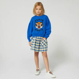 KENZO KIDS-Хлопковый синий свитер с тигром для девочек | Childrensalon Outlet