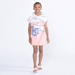KENZO KIDS-فستان قطن جيرسي لون أبيض وزهري وبرتقالي | Childrensalon Outlet