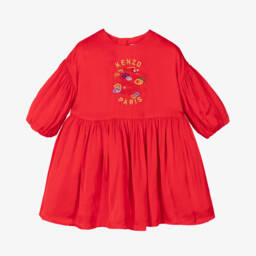 KENZO KIDS-Girls Crimson Satin Snake Embroidered Gown | Childrensalon Outlet