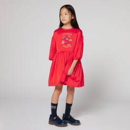 KENZO KIDS-Girls Crimson Satin Snake Embroidered Gown | Childrensalon Outlet