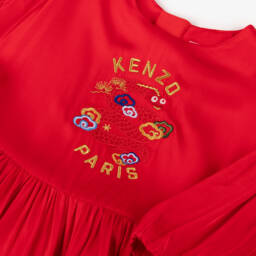 KENZO KIDS-Girls Crimson Satin Snake Embroidered Gown | Childrensalon Outlet