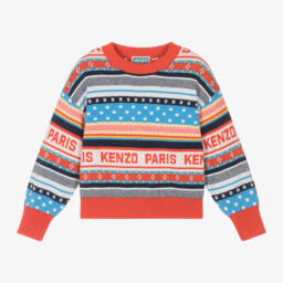 KENZO KIDS-Красный праздничный хлопковый вязаный свитер для девочек | Childrensalon Outlet