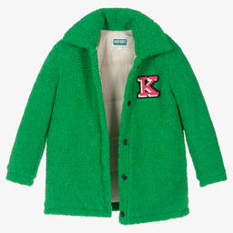 KENZO KIDS-معطف بطبعة الفيل شيرلنغ صناعي لون أخضر للبنات | Childrensalon Outlet