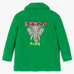 KENZO KIDS-معطف بطبعة الفيل شيرلنغ صناعي لون أخضر للبنات | Childrensalon Outlet
