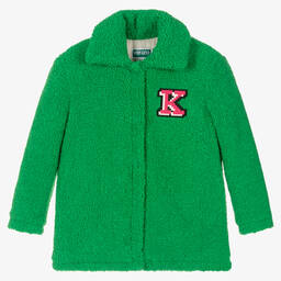 KENZO KIDS-معطف بطبعة الفيل شيرلنغ صناعي لون أخضر للبنات | Childrensalon Outlet